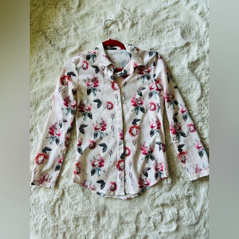 Pastel Pink Blouse, Flower Pattern